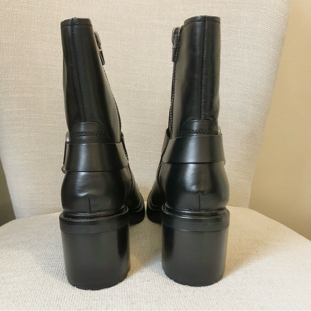 Dolce Vita Black Leather Camros Mid Calf Heeled Moto Bootie - Picture 5 of 9